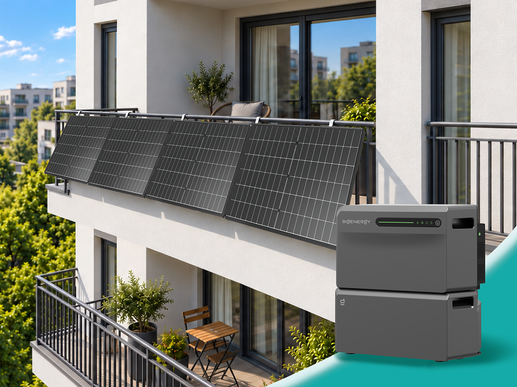 Balcony solar panels with a SigenMate home battery and expansion battery